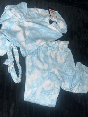 Old Navy Blue and White Tie-Dye Ribbed Hoodie & Jogger Set